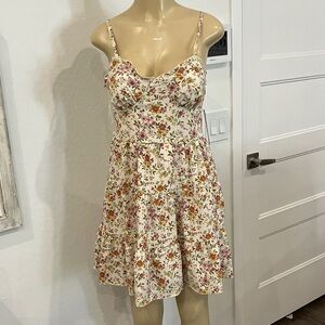 No Boundaries Cream Floral Spaghetti-Strap Mini Dress with Pink and Rust Flowers